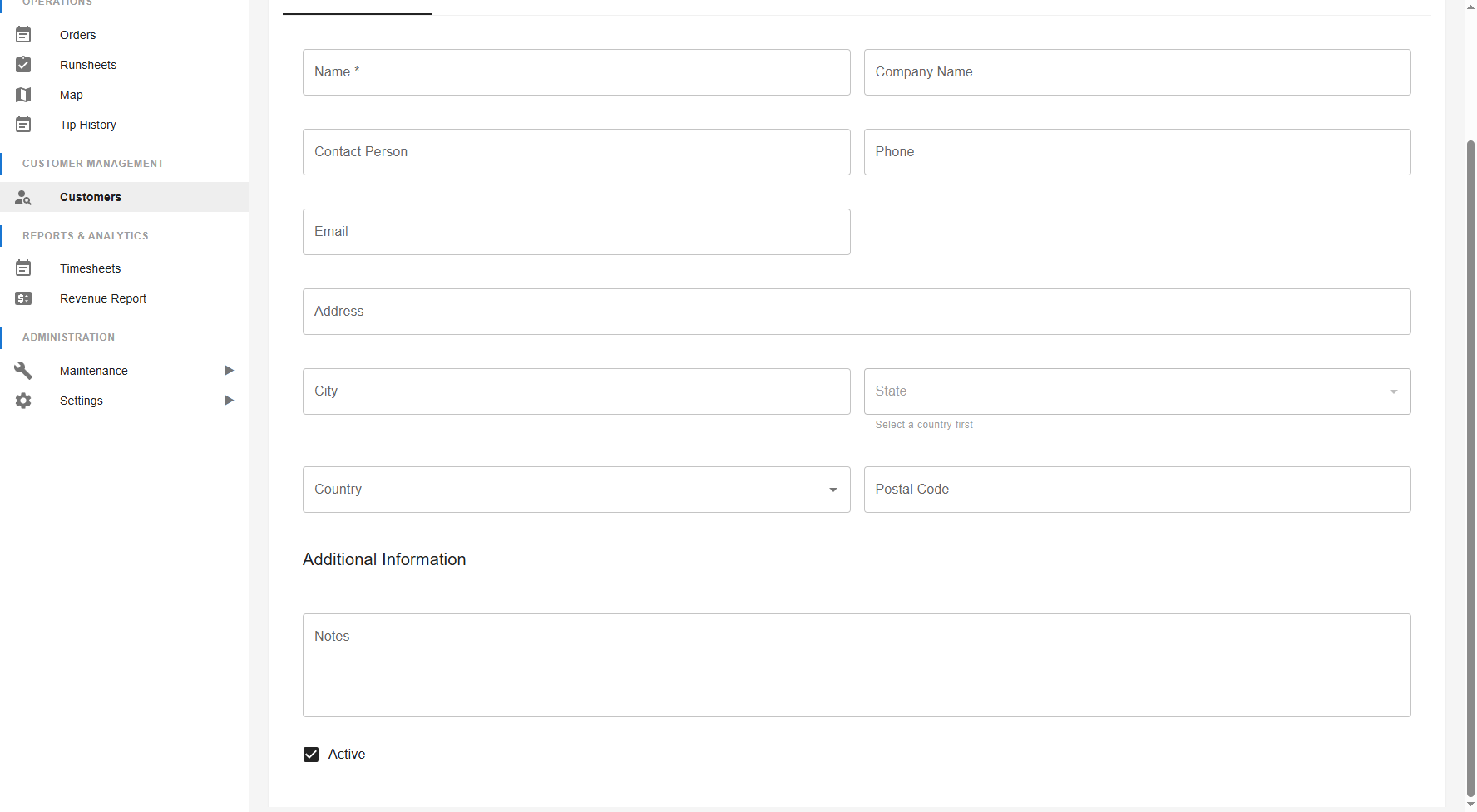 Customer Creation Form - Additional Info