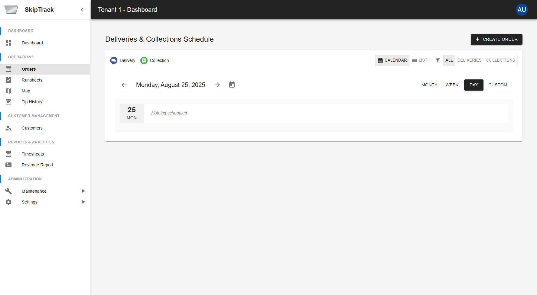 Orders Calendar View