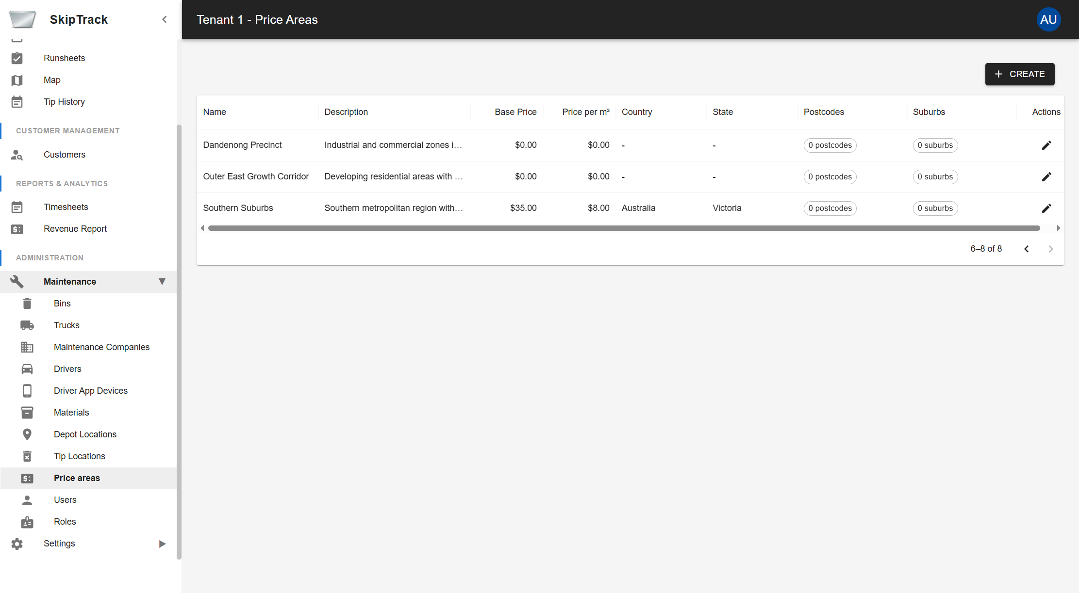 Updated Price Areas List