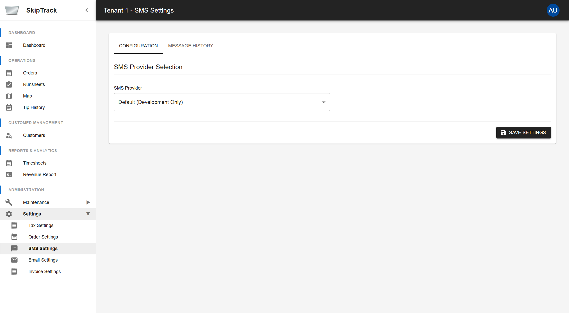 SMS Settings Configuration