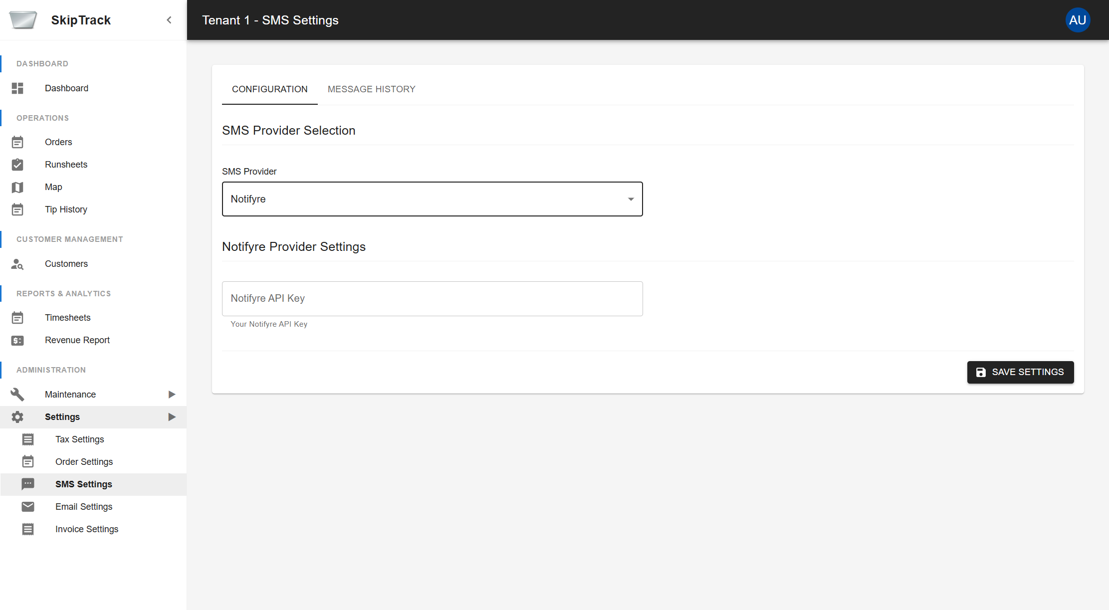 SMS Settings - Notifyre